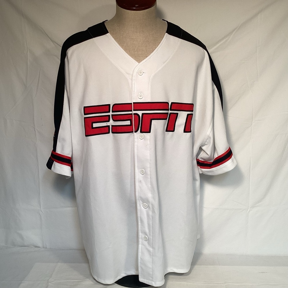 ESPN Zone Baseball tonight White & Black Button Vintage Baseball Jersey Mens 2XL